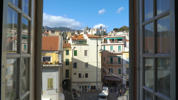 Opening Window Morning Italian Medieval Town