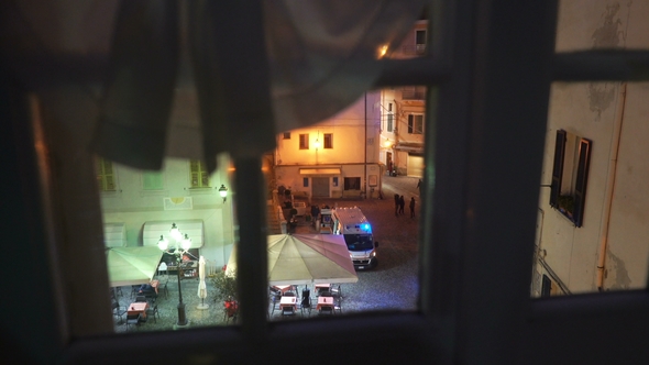 A Night Incident in the City with Ambulance Car on the Street