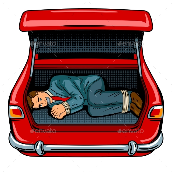 Kidnapped Man in the Car Trunk Pop Art Vector