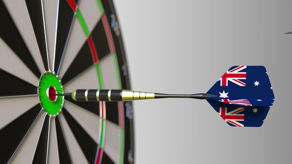Flags of Canada and Australia on Darts Hitting Bullseye of the Target alt