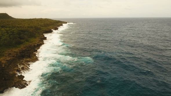 Aerial View of the Cliffs and Wave. Philippines,Siargao.