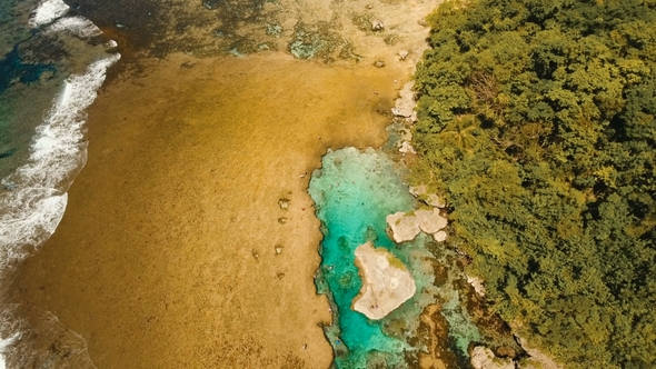 Magpupungko Natural Rock Pools. Aerial View: Philippines, Siargao