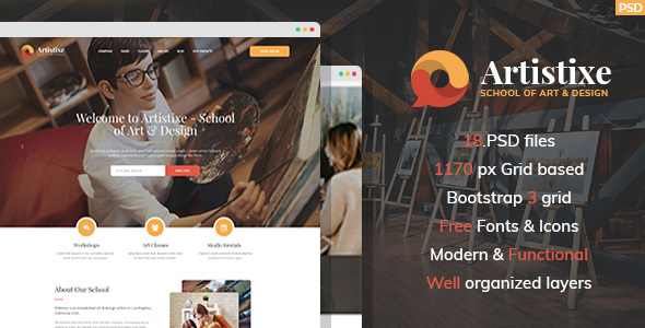 Artistixe - School of Art & Design PSD Template