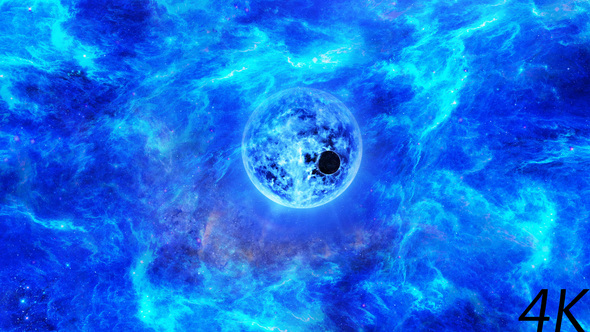 Journey Through Abstract Space Nebula to the Big Blue Star and Planet alt