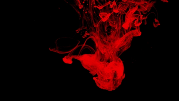 Red Ink in Water Shooting with High Speed Camera. Bloody Paint Dropped, Reacting, Creating Abstract