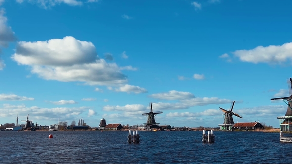 Famous Kinderdijk Mills on the Water Channel. Netherlands, Europe. 