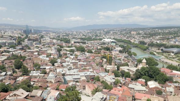 View of the City of Tbilisi from a Height in Georgia