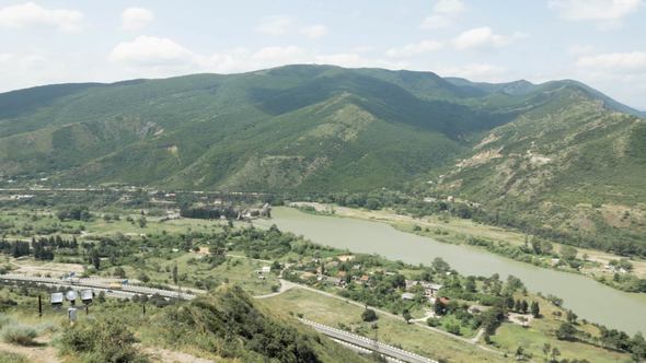 View from Georgian Orthodox Monastery Jvari to Mtskheta in the Mountain