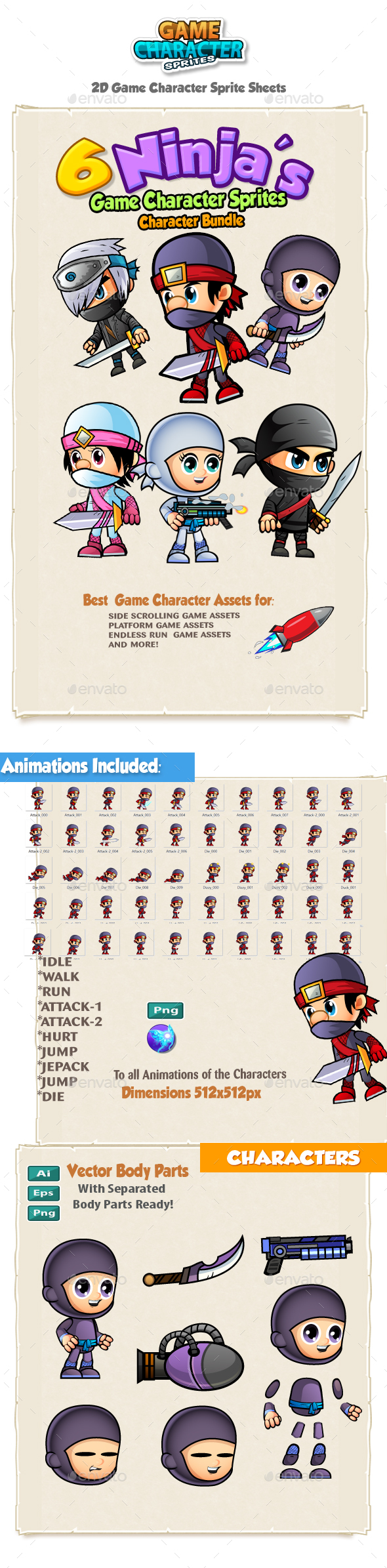 Ninja Characters Sprites Bundle