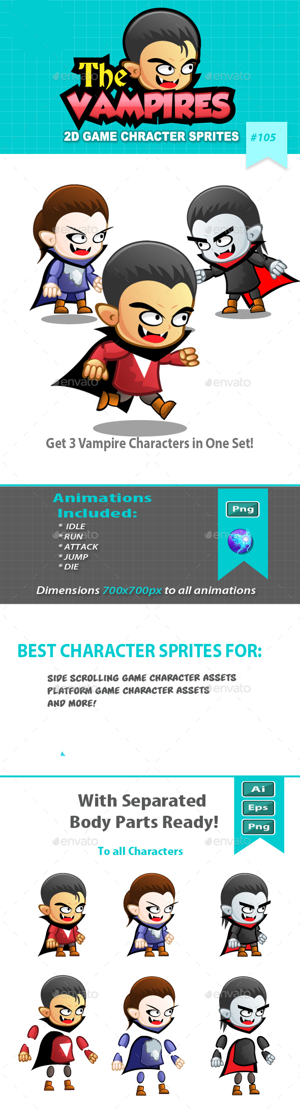 Vampires 2D Game Character Sprites