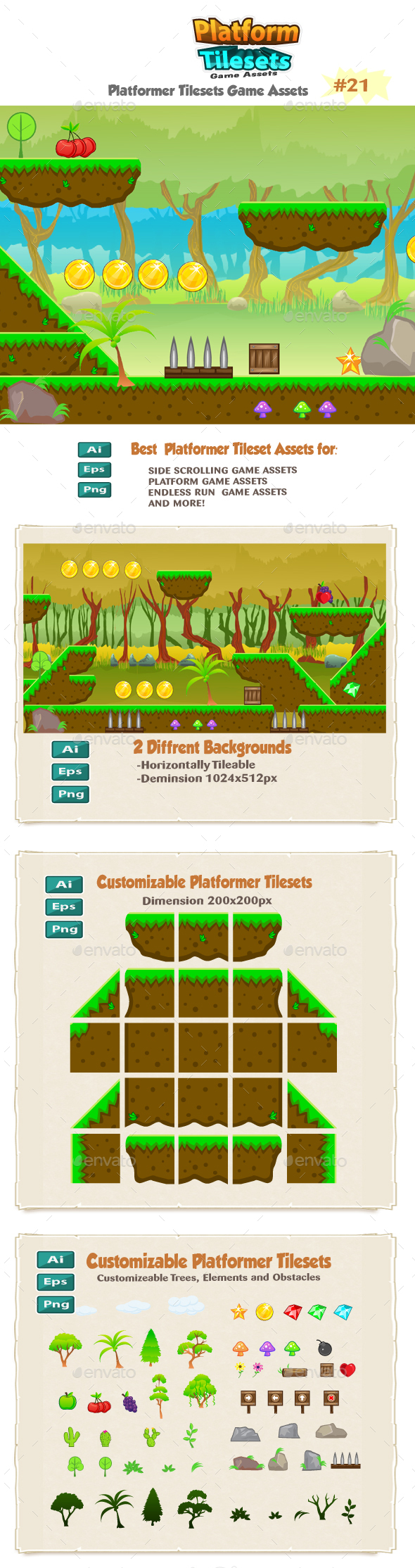 Forest Platformer  Game  Tilesets 21