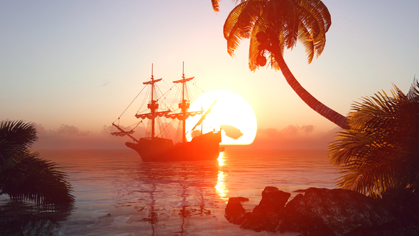 Sailing Ship At Sunset alt