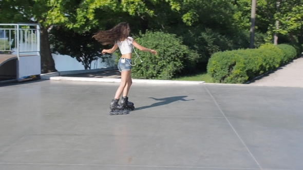 Beautiful Teen Girl Roller-skating