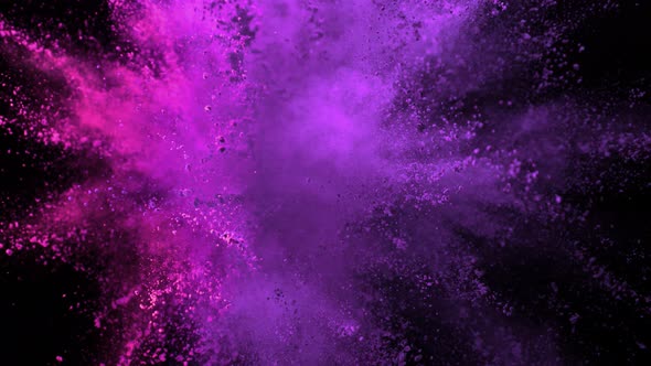 Super Slow Motion Shot of Purple Powder Explosion Isolated on Black Background at 1000Fps
