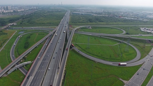 Aerial View on Roads Junction in St. Petersburg