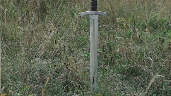 View of Sword in the Soil on the Steppe. Slowly