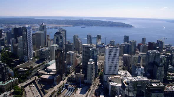 Oceanfront City Skyline Buildings Sunny Day Aerial