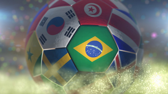 Brazil Flag on a Soccer Ball - Football in Stadium alt