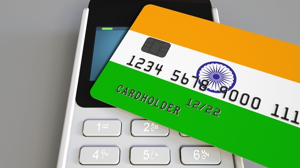 Payment or POS Terminal with Credit Card Featuring Flag of India alt