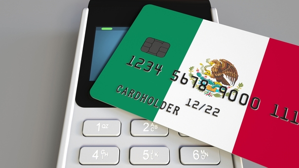Payment or POS Terminal with Credit Card Featuring Flag of Mexico alt