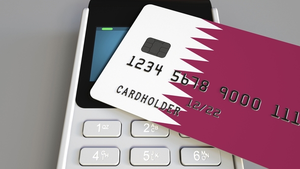 Payment or POS Terminal with Credit Card Featuring Flag of Qatar