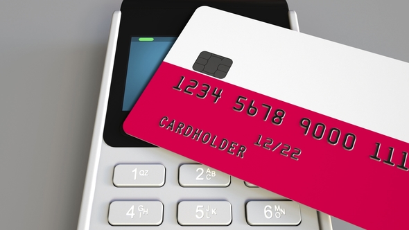 Payment or POS Terminal with Credit Card Featuring Flag of Poland alt
