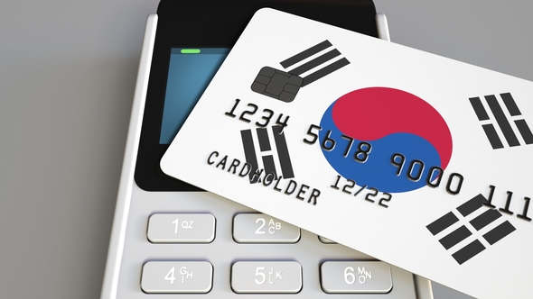 Payment or POS Terminal with Credit Card Featuring Flag of South Korea alt