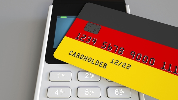 Payment or POS Terminal with Credit Card Featuring Flag of Germany alt