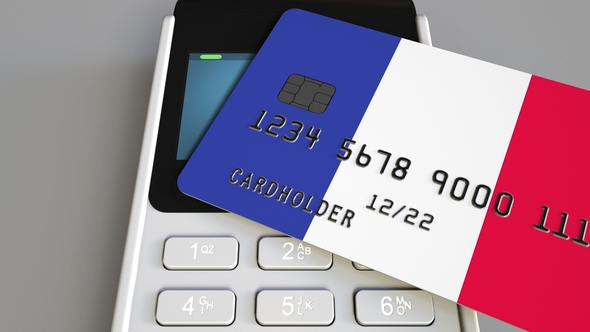 Payment or POS Terminal with Credit Card Featuring Flag of France alt