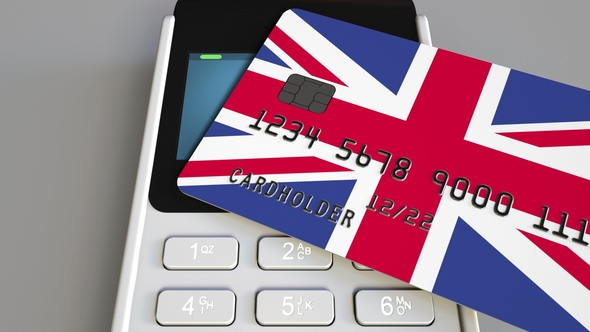 Payment or POS Terminal with Credit Card Featuring Flag of Great Britain alt