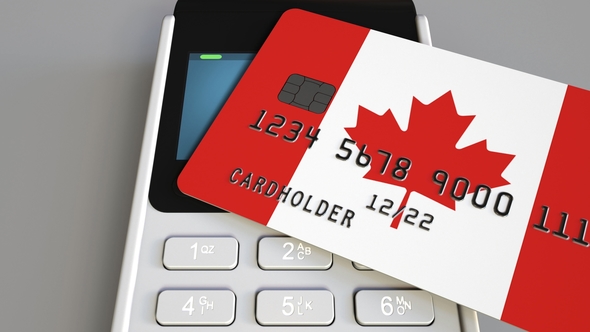Payment or POS Terminal with Credit Card Featuring Flag of Canada alt