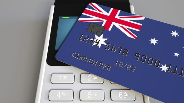 Payment or POS Terminal with Credit Card Featuring Flag of Australia alt