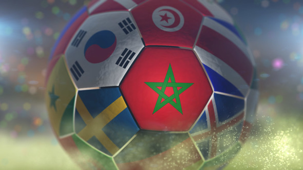 Morocco Flag on a Soccer Ball - Football in Stadium alt