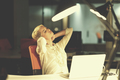 woman working on laptop in night startup office - PhotoDune Item for Sale