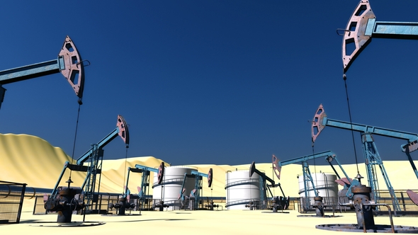 Oil Field with Pumpjacks and Pipeline