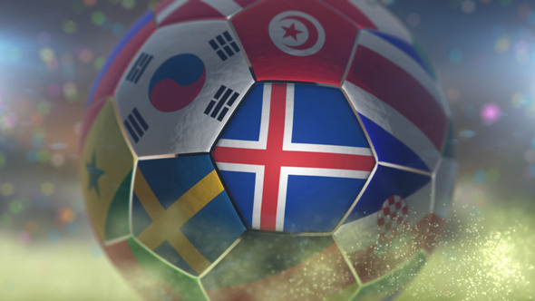 Iceland Flag on a Soccer Ball - Football Fly with Particles alt