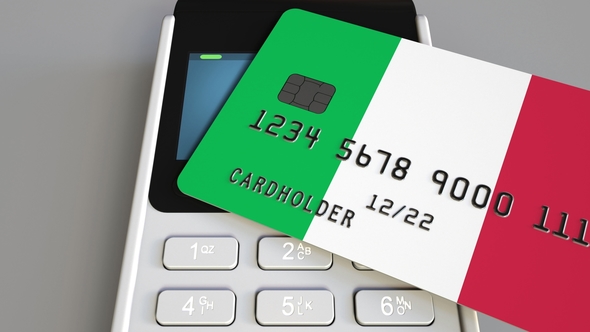 POS Terminal with Credit Card Featuring Flag of Italy alt