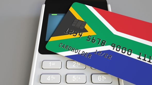 Payment Terminal with Credit Card Featuring Flag of South Africa alt
