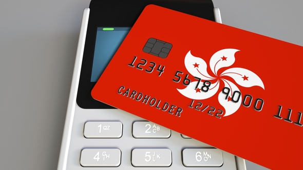 Payment or POS Terminal with Credit Card Featuring Flag of Hong Kong alt