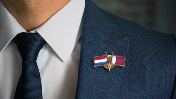 Businessman Friend Flags Pin Netherlands Qatar