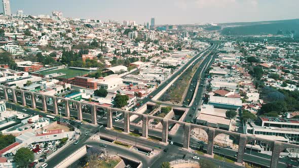 Aerial view of Queretaro Arches seen from a drone