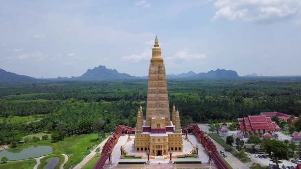 Bang Tong Golden Pagoda Temple in Krabi Province, Thailand. Aerial View