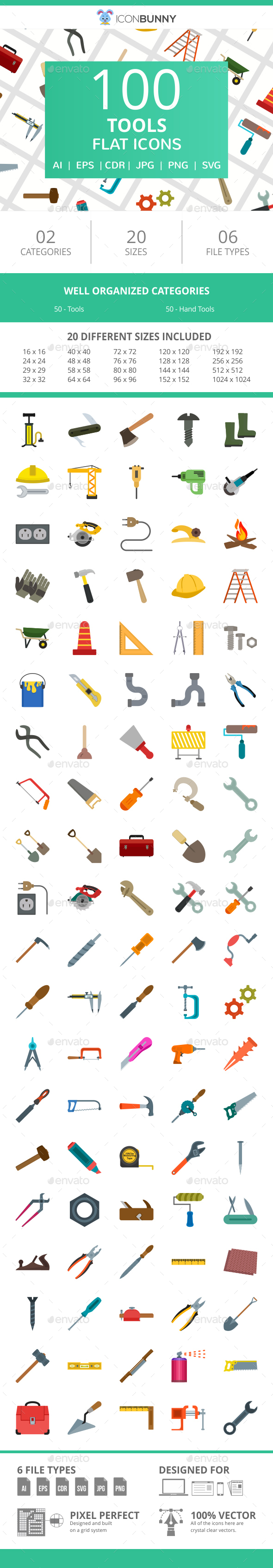 100 Tools Flat Icons