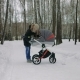 Side View of a Young Mother Walking with a Baby Stroller in Winter Park - VideoHive Item for Sale