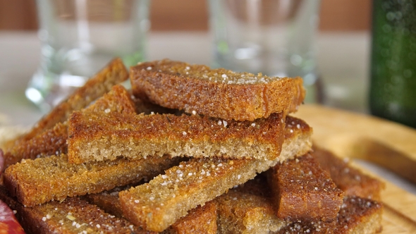 Beer Snack of Bread Toast and Sausages