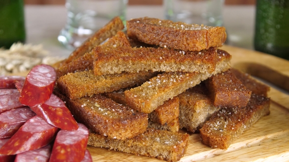 Beer Snack of Bread Toast and Sausages