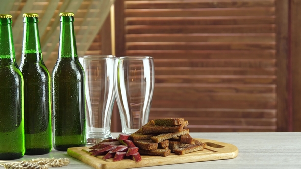 Cold Bottled Beer and Beer Snacks