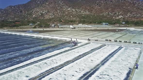 Industrial Seawater Salt Fields at Hills on Ocean Coast