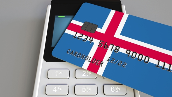Payment Terminal with Credit Card Featuring Flag of Iceland alt