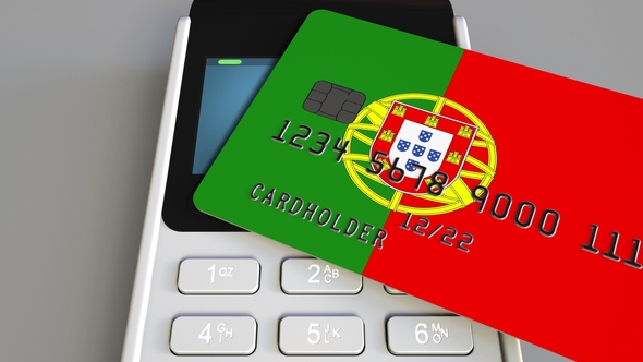 POS Terminal with Credit Card Featuring Flag of Portugal alt